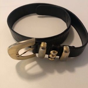 Sandy Duftler Designs Womens Adjustable Belt Black Embossed Gold Buckle M